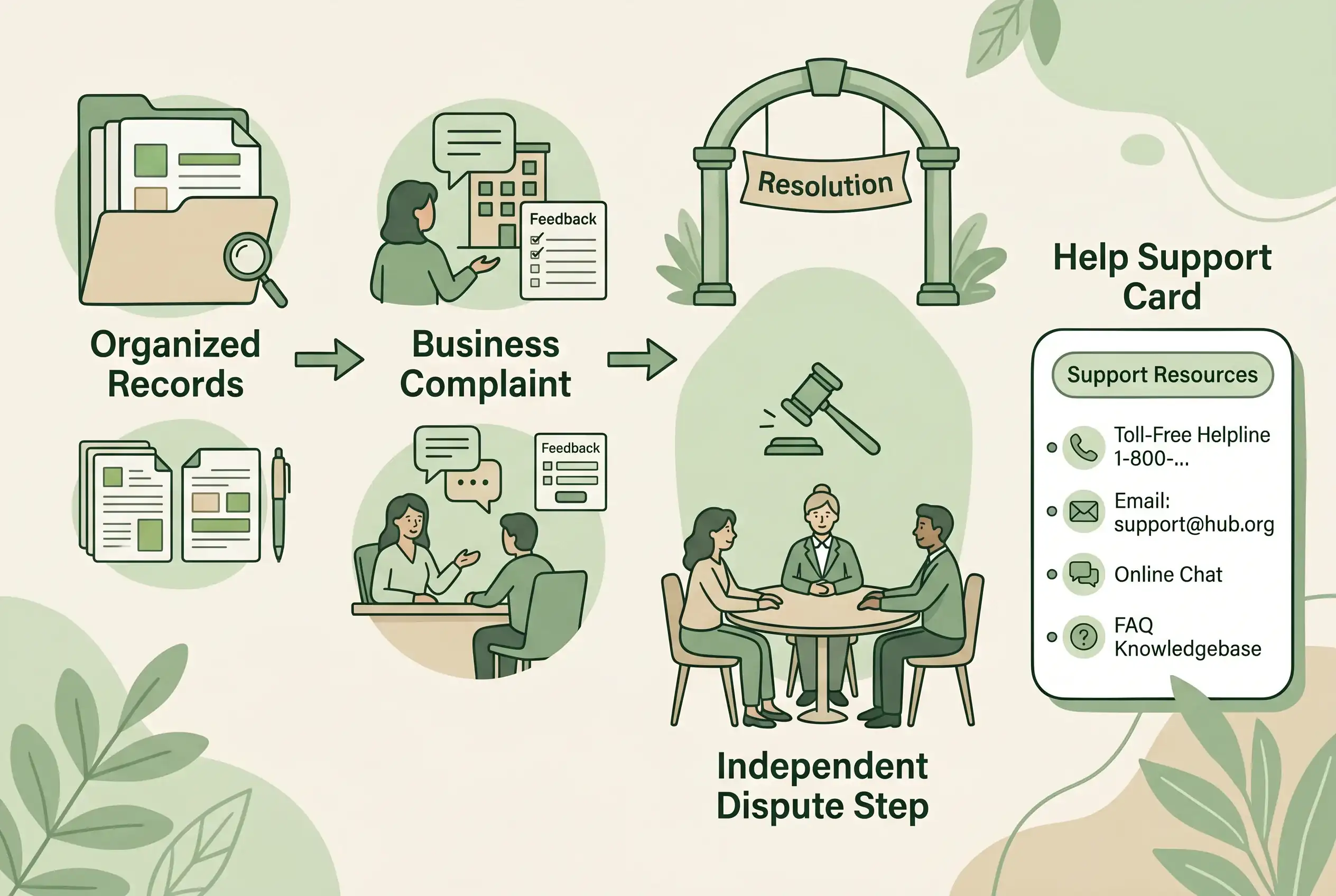 Complaint route from business contact to independent review and support